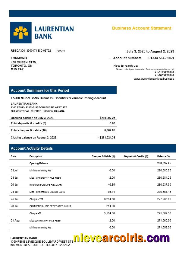 Laurentian Bank enterprise account statement